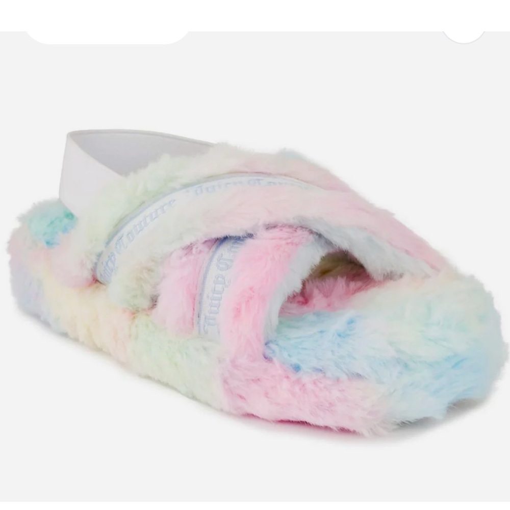Juicy Couture FluffyTie Dye Slippers Women's Size 8 Flawed Gem *see description*